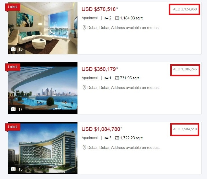 Apartment price in dubai in us dollar