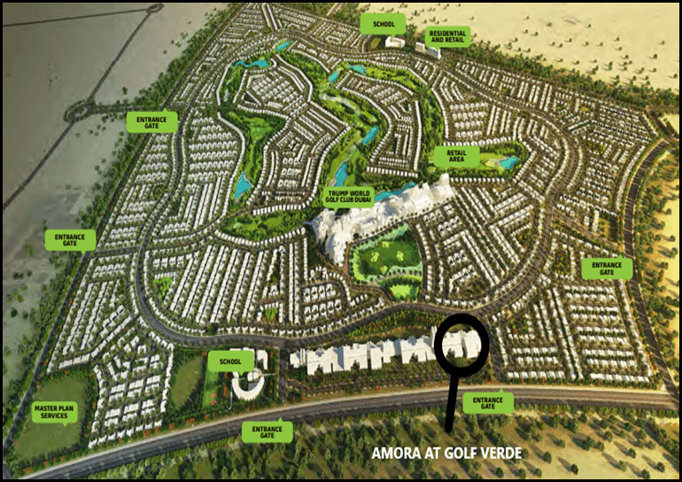 damac amora golf verde masterplan and location in akoya oxygen